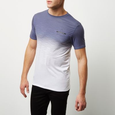 White geo faded print muscle fit T-shirt